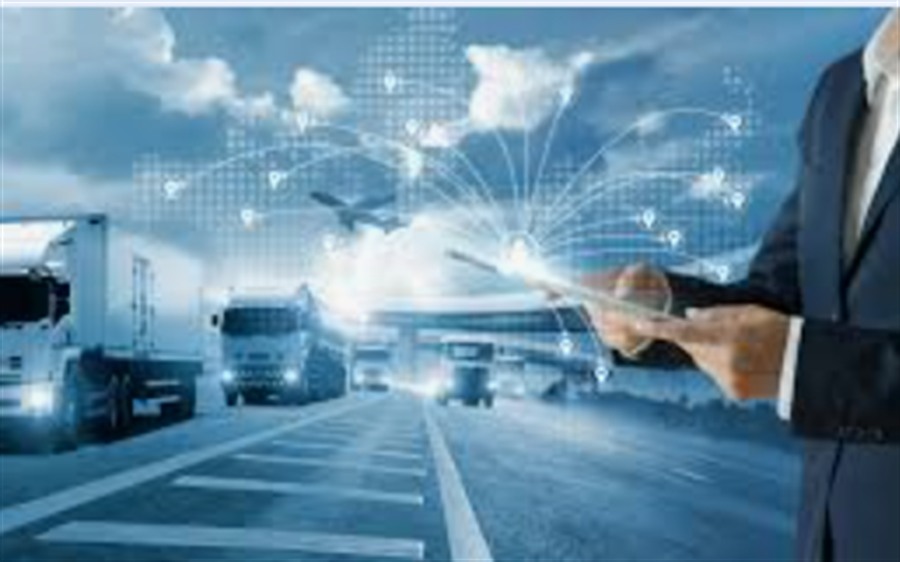 Transport Management visual showing connected freight movement and digital logistics operations.